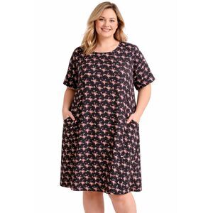 Yumi Women’s Size 22 Flamingo Print House Dress Short Sleeve Pockets